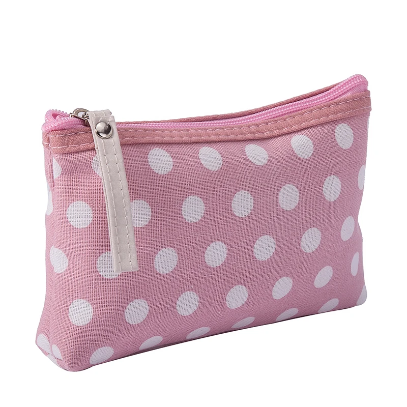 Classic Hot Selling Polka Dot Fabric Makeup Bags Waterproof Portable Zipper Wash Cosmetic Pouch Girl Phone Key Bag