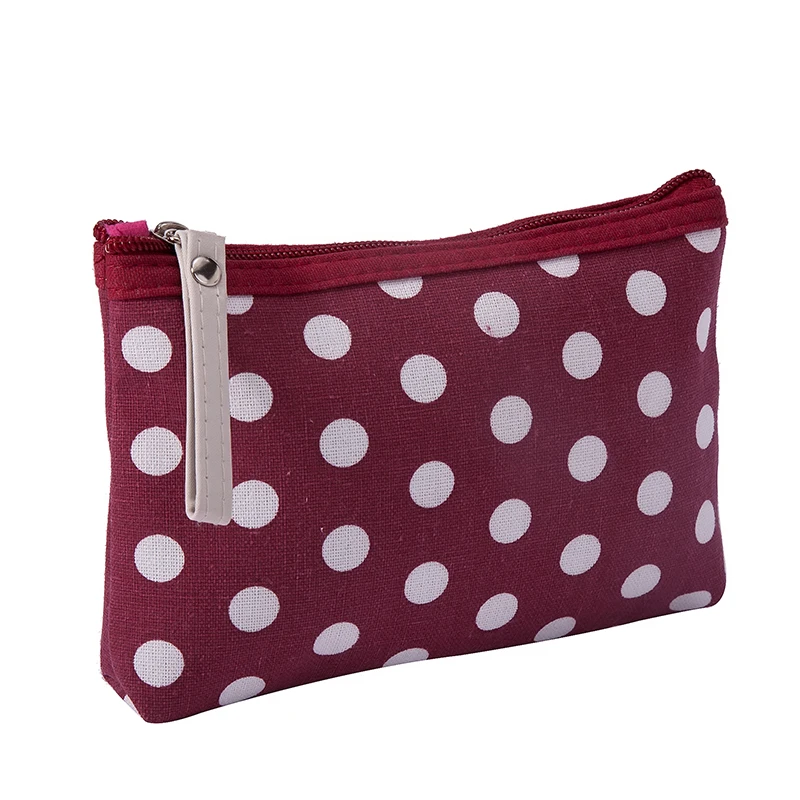 Classic Hot Selling Polka Dot Fabric Makeup Bags Waterproof Portable Zipper Wash Cosmetic Pouch Girl Phone Key Bag