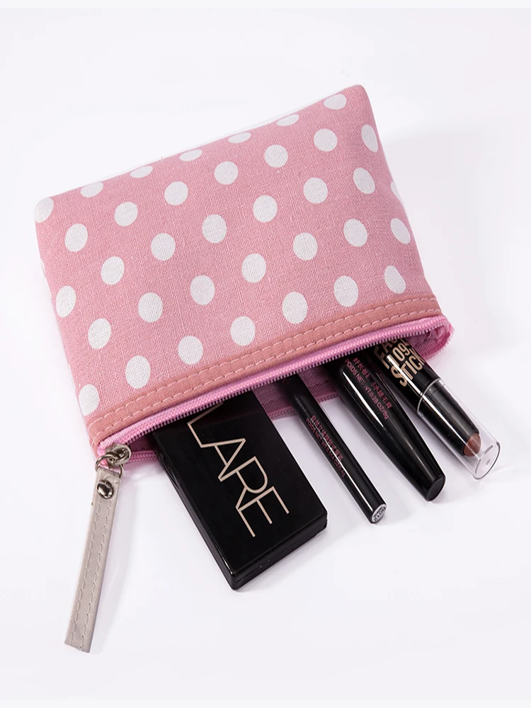 Classic Hot Selling Polka Dot Fabric Makeup Bags Waterproof Portable Zipper Wash Cosmetic Pouch Girl Phone Key Bag