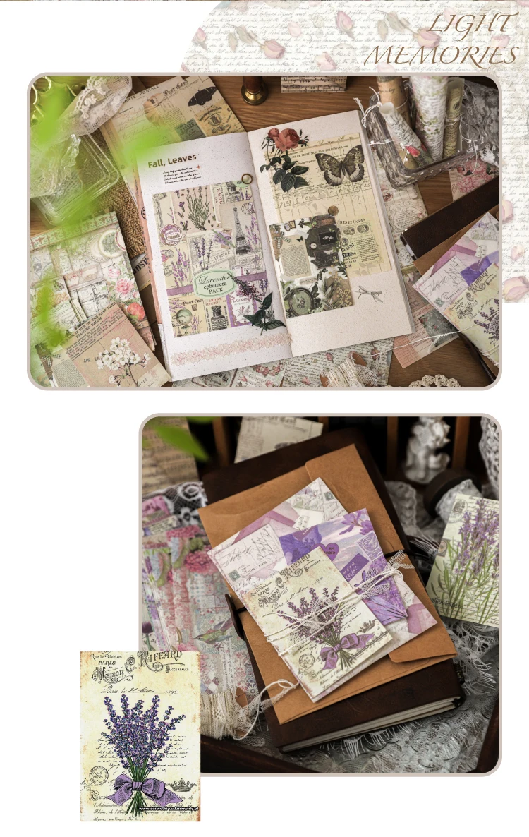 4Style 100pcs/pack Retro Material Paper Past Story Series Flower Butterfly Handbook DIY Base Literary Background Scrapbook