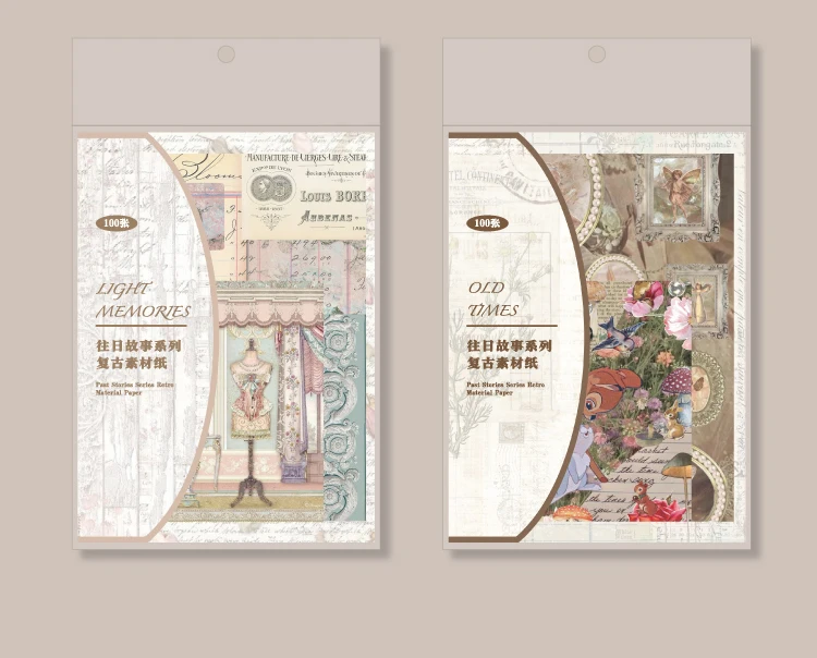 4Style 100pcs/pack Retro Material Paper Past Story Series Flower Butterfly Handbook DIY Base Literary Background Scrapbook