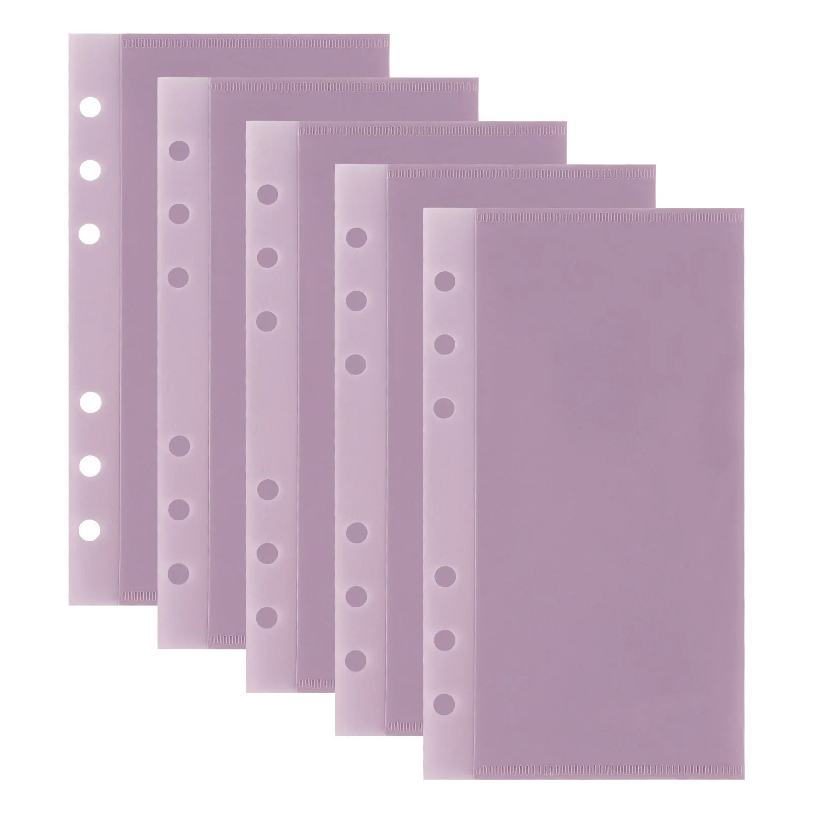 A6 5Pcs Colorful Binder Pockets Binder Zipper Folders for 6Ring Notebook Divider Page Waterproof PVC Leaf Document Filing Bag