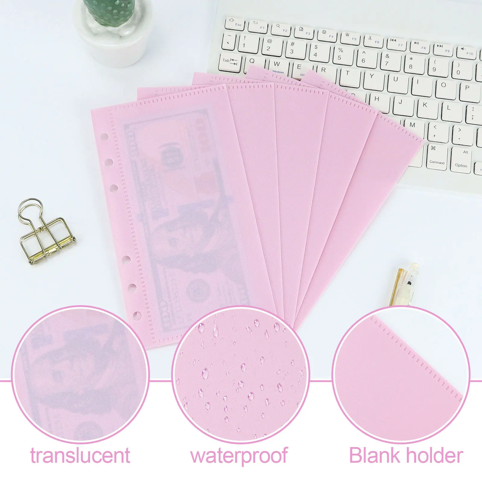 A6 5Pcs Colorful Binder Pockets Binder Zipper Folders for 6Ring Notebook Divider Page Waterproof PVC Leaf Document Filing Bag