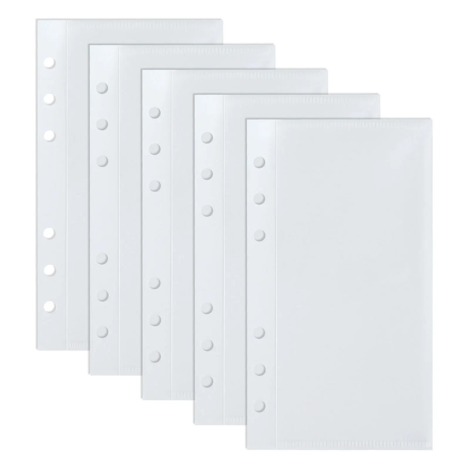 A6 5Pcs Colorful Binder Pockets Binder Zipper Folders for 6Ring Notebook Divider Page Waterproof PVC Leaf Document Filing Bag