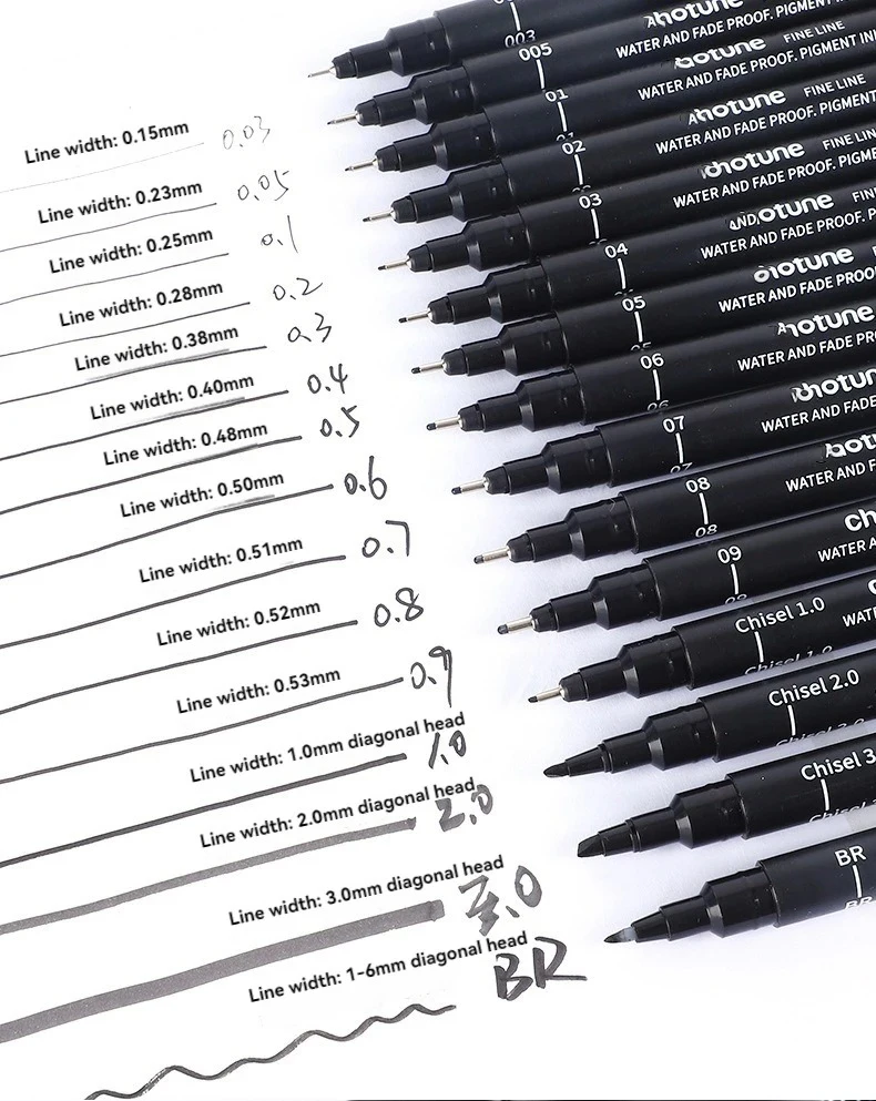 15/3 Size Fineliner Pens Black Micro Pigment Liner Pen Multiliner Drawing Pen for Artist Sketching Drawing Drafting Comic Design