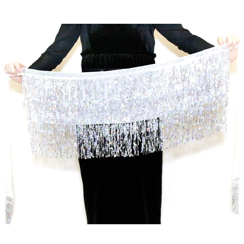 Stage Performance Belly Dance Layer Sequins Tassel Chain Belts Skirt Wrap Club Indian Latin Hula Dancer Beach Hip Waist Scarf
