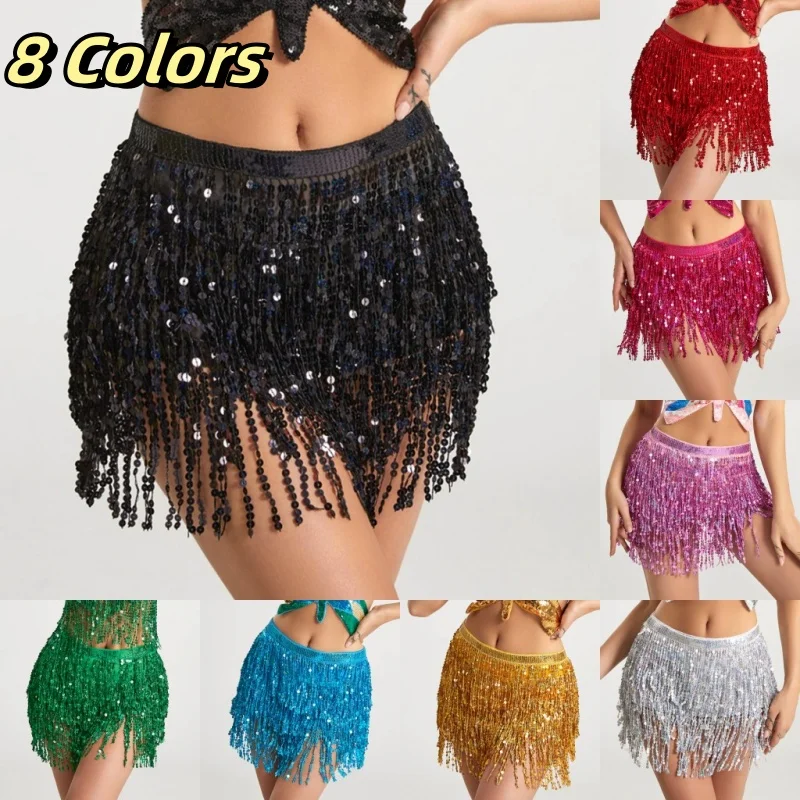 Stage Performance Belly Dance Layer Sequins Tassel Chain Belts Skirt Wrap Club Indian Latin Hula Dancer Beach Hip Waist Scarf