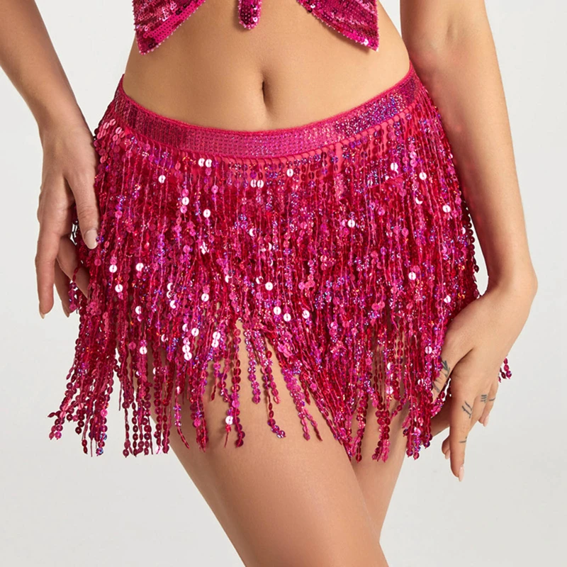 Stage Performance Belly Dance Layer Sequins Tassel Chain Belts Skirt Wrap Club Indian Latin Hula Dancer Beach Hip Waist Scarf