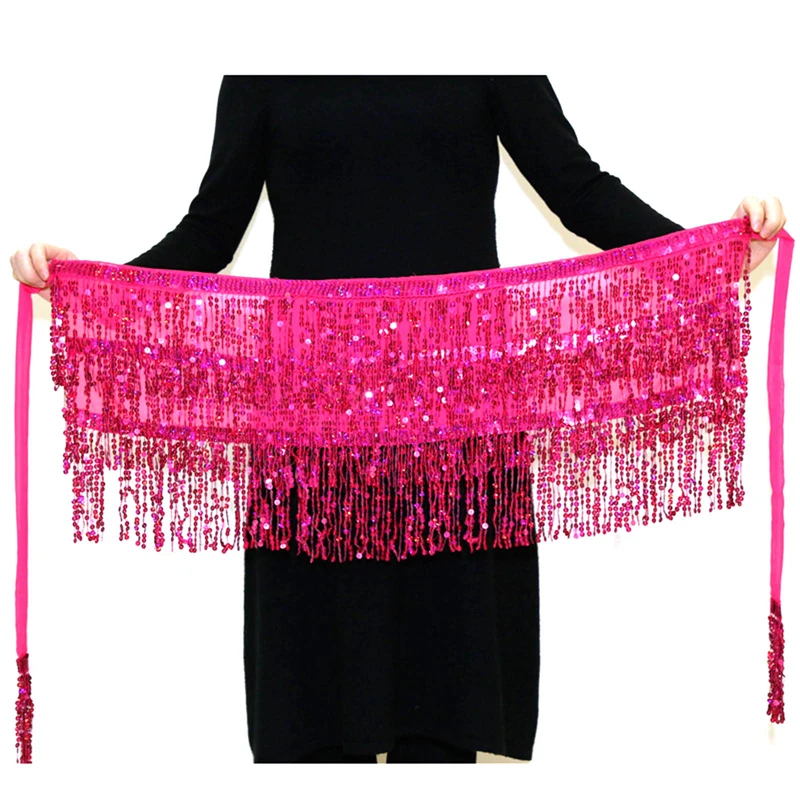 Stage Performance Belly Dance Layer Sequins Tassel Chain Belts Skirt Wrap Club Indian Latin Hula Dancer Beach Hip Waist Scarf