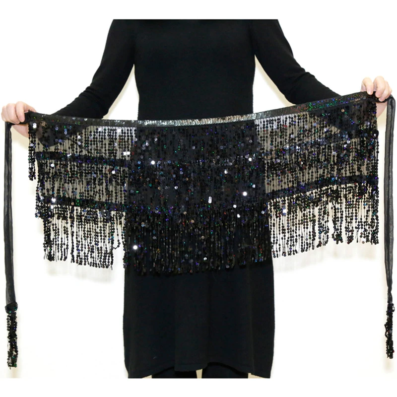Stage Performance Belly Dance Layer Sequins Tassel Chain Belts Skirt Wrap Club Indian Latin Hula Dancer Beach Hip Waist Scarf