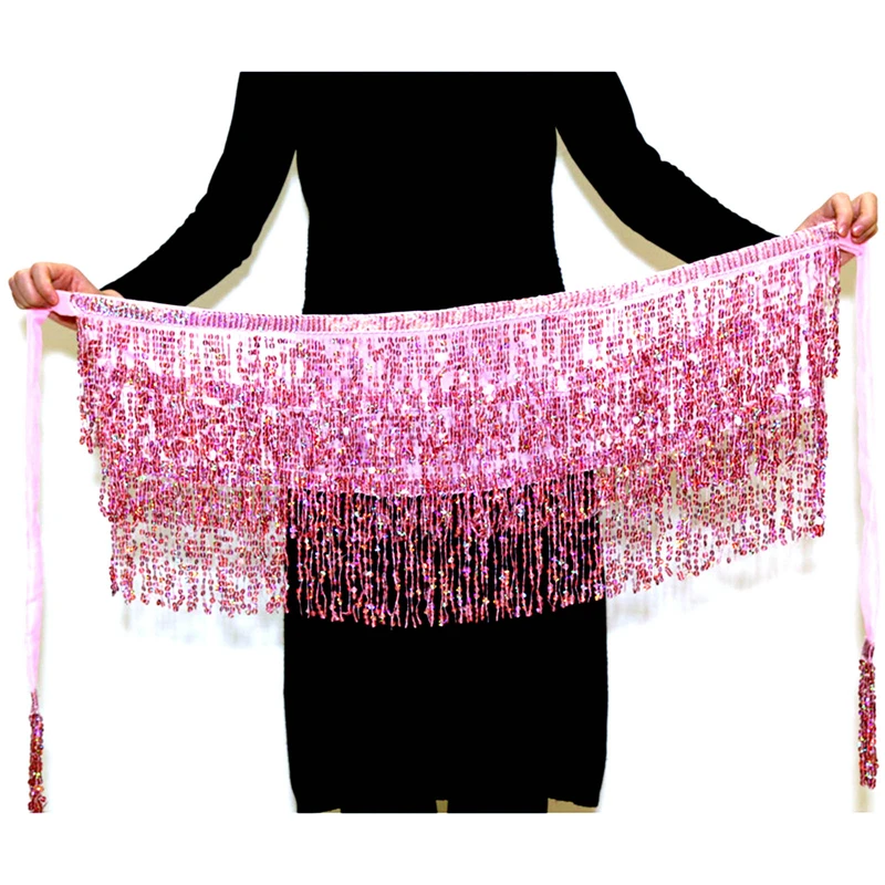 Stage Performance Belly Dance Layer Sequins Tassel Chain Belts Skirt Wrap Club Indian Latin Hula Dancer Beach Hip Waist Scarf