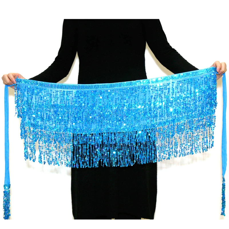 Stage Performance Belly Dance Layer Sequins Tassel Chain Belts Skirt Wrap Club Indian Latin Hula Dancer Beach Hip Waist Scarf