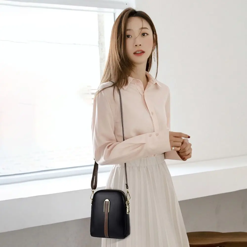 Lightweight Mini Crossbody Shoulder Phone Bag Retro All-match Vertical Cellphone Bag Women Crossbody Leather Shoulder Bags