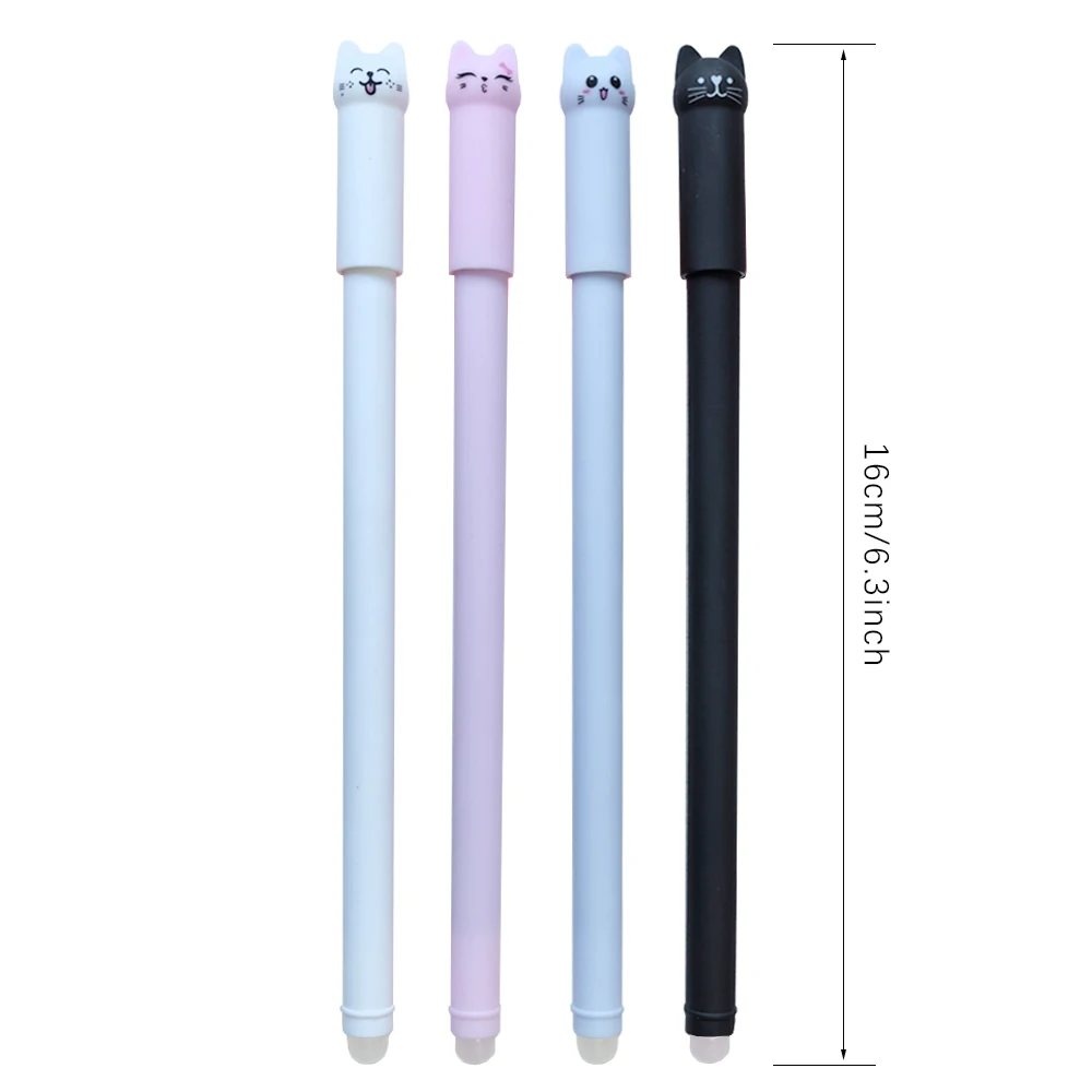Kawaii Cat Erasable Gel Pen 0.5mm Magic Ink Blue Black Pen Set With Rubber Eraser Creative School Kid's Gifts Stationery