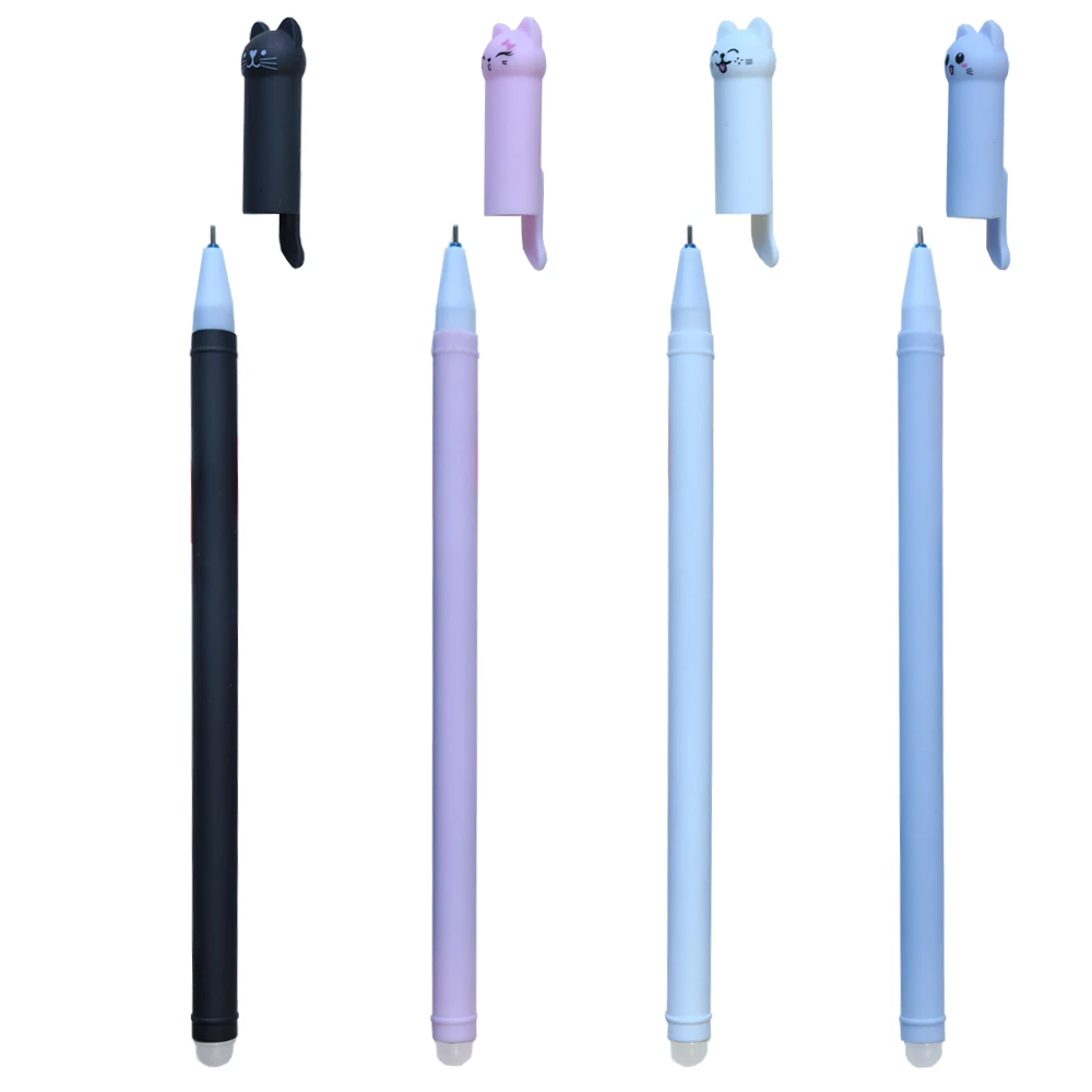 Kawaii Cat Erasable Gel Pen 0.5mm Magic Ink Blue Black Pen Set With Rubber Eraser Creative School Kid's Gifts Stationery
