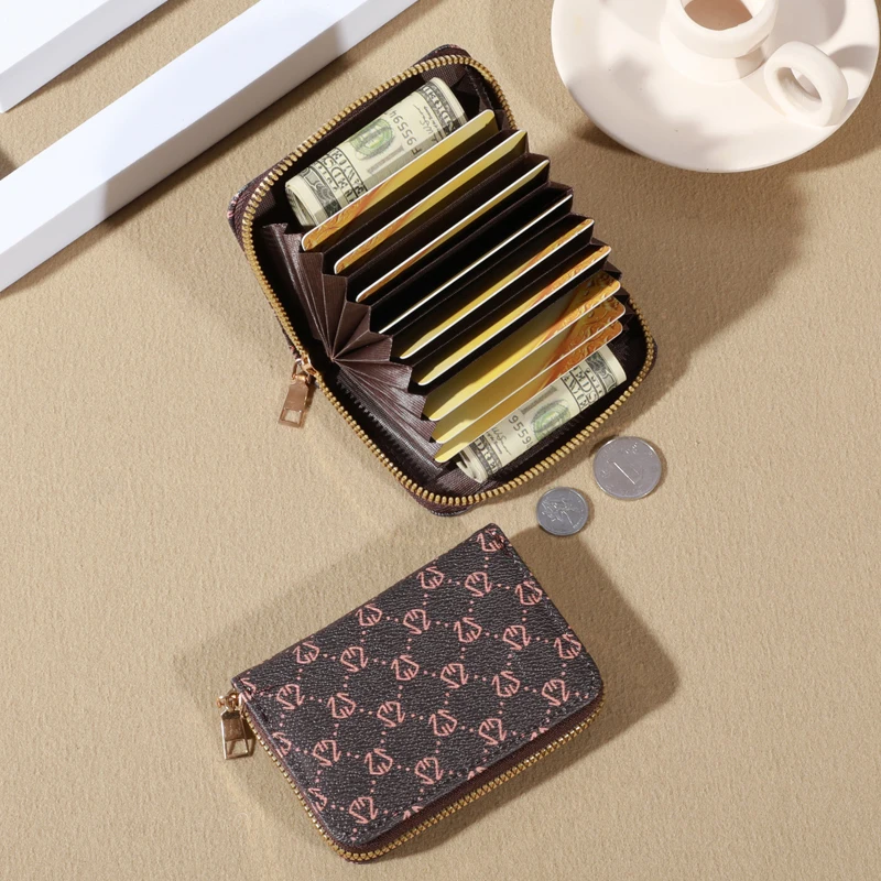 Zipper Around Credit Card Holder, Mini Printed Clutch Coin Purse, Portable Card Wallet With Multi Card Slots
