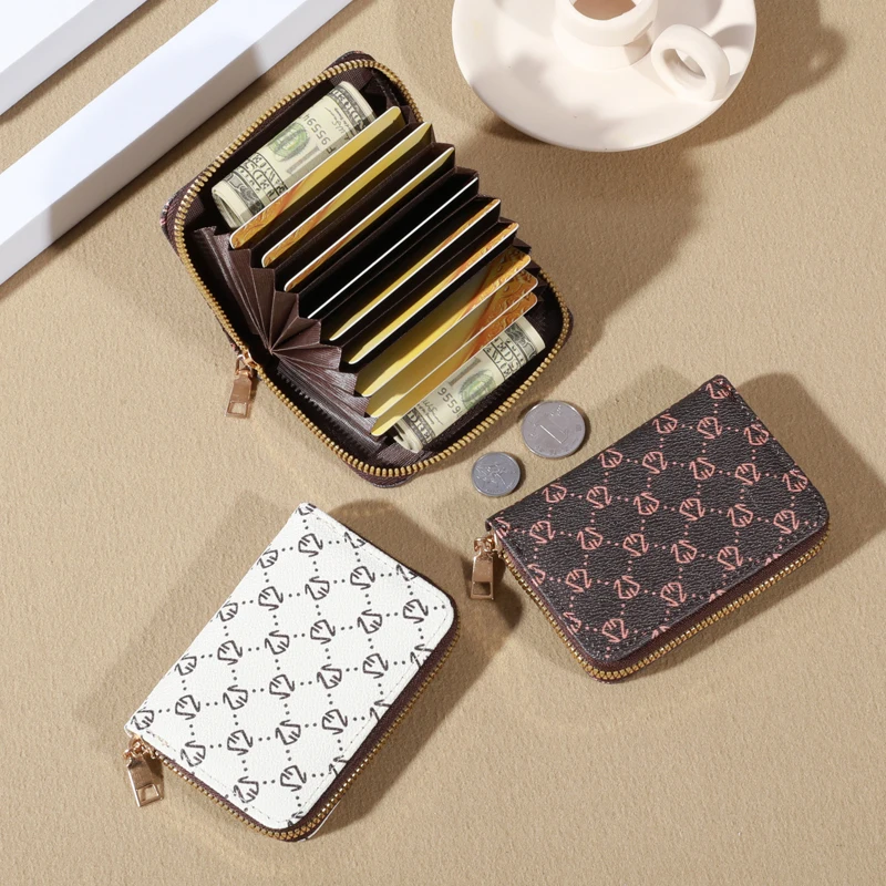 Zipper Around Credit Card Holder, Mini Printed Clutch Coin Purse, Portable Card Wallet With Multi Card Slots