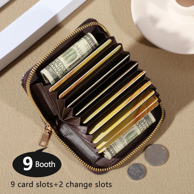 Zipper Around Credit Card Holder, Mini Printed Clutch Coin Purse, Portable Card Wallet With Multi Card Slots