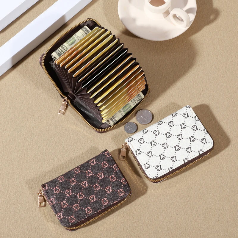 Zipper Around Credit Card Holder, Mini Printed Clutch Coin Purse, Portable Card Wallet With Multi Card Slots