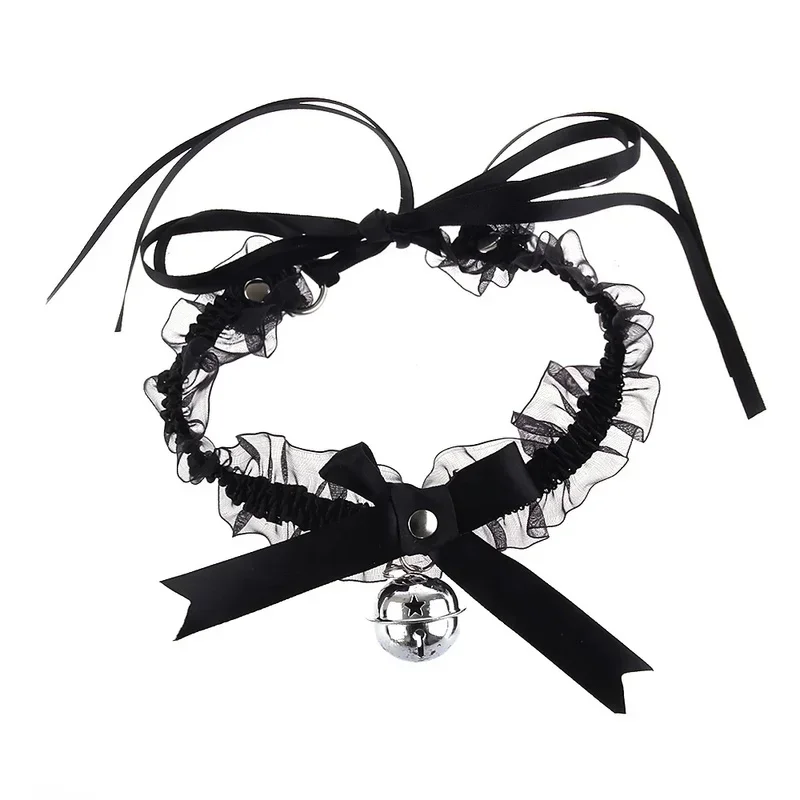Lace Aesthetic Necklace Bow Knot Bell Choker Necklace Women's Cute Collar Gothic Simple Sexy Lovely Pendant Fashion Jewelry