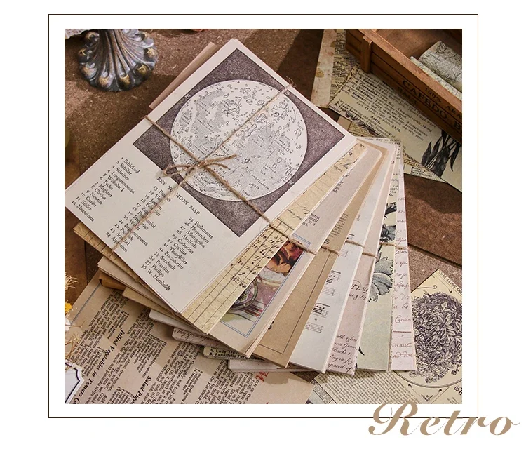 Journamm 30pcs/pack Vintage Newspaper Style Materials Paper Lightweight Paper DIY Scrapbooking Collage Junk Journal Decor Paper