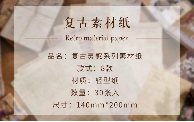 Journamm 30pcs/pack Vintage Newspaper Style Materials Paper Lightweight Paper DIY Scrapbooking Collage Junk Journal Decor Paper