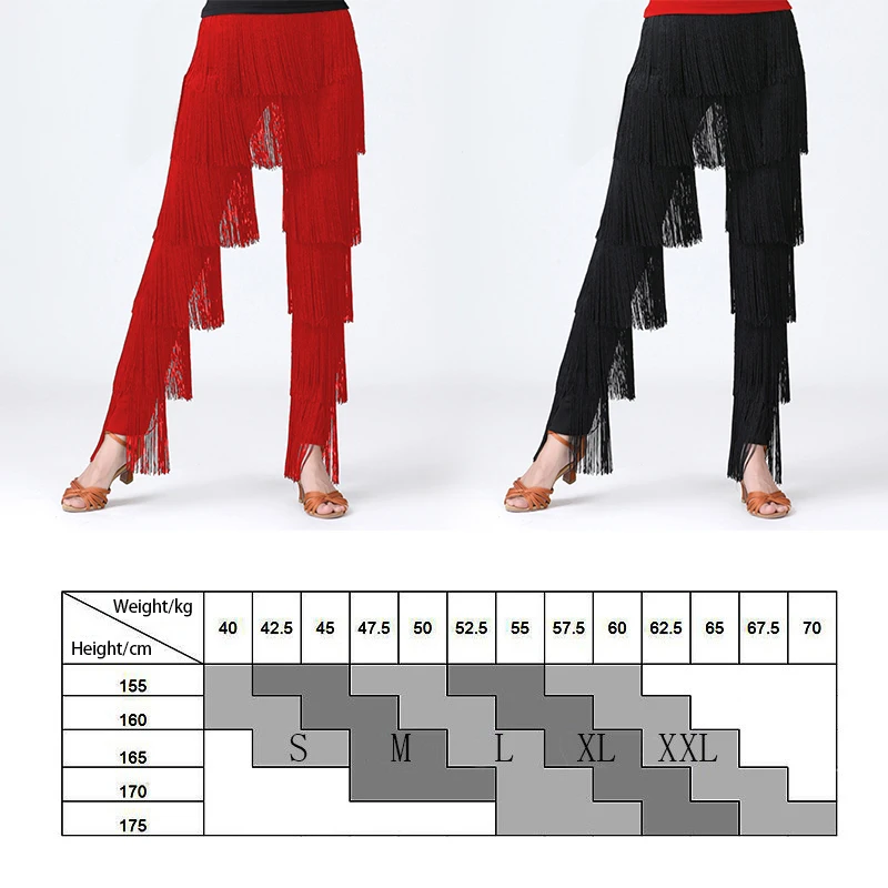 Women's Tassels Fringe Dance Pants Ballroom Latin Tango Salsa Practice Performance Dancing Costume Pants Blakc Blue Red