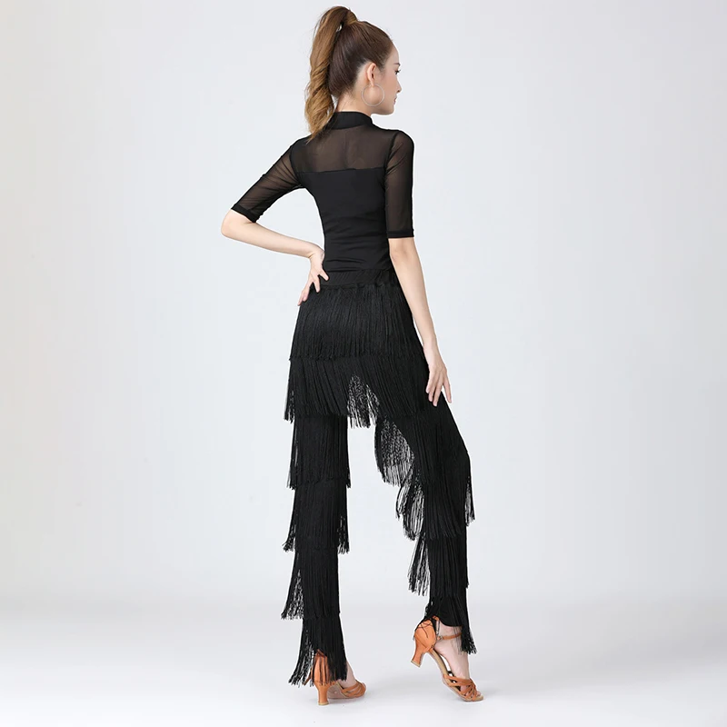 Women's Tassels Fringe Dance Pants Ballroom Latin Tango Salsa Practice Performance Dancing Costume Pants Blakc Blue Red