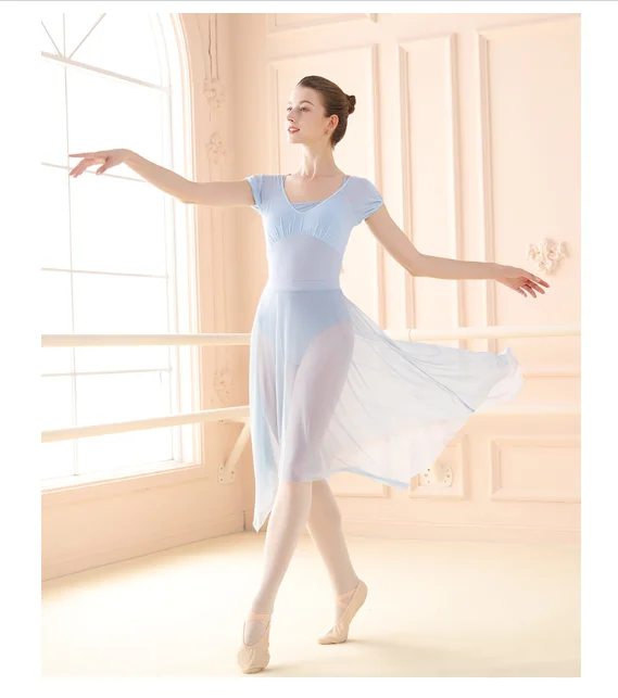 Women Short Sleeve Ballet Leotards Pink Dance Bodysuit for Gymnastics/Yoga/Swimming/Lyrical