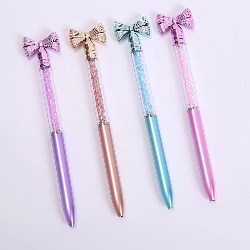 10Pcs/Lot Cute Bow Knot Ballpoint Pens Bow-tie Rotating Crystal Writing Gel Pen Black Blue Ink Office Supplies School Stationery