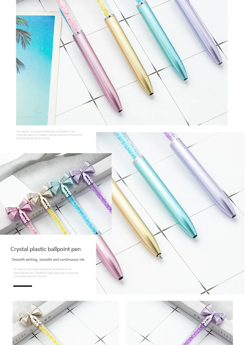 10Pcs/Lot Cute Bow Knot Ballpoint Pens Bow-tie Rotating Crystal Writing Gel Pen Black Blue Ink Office Supplies School Stationery