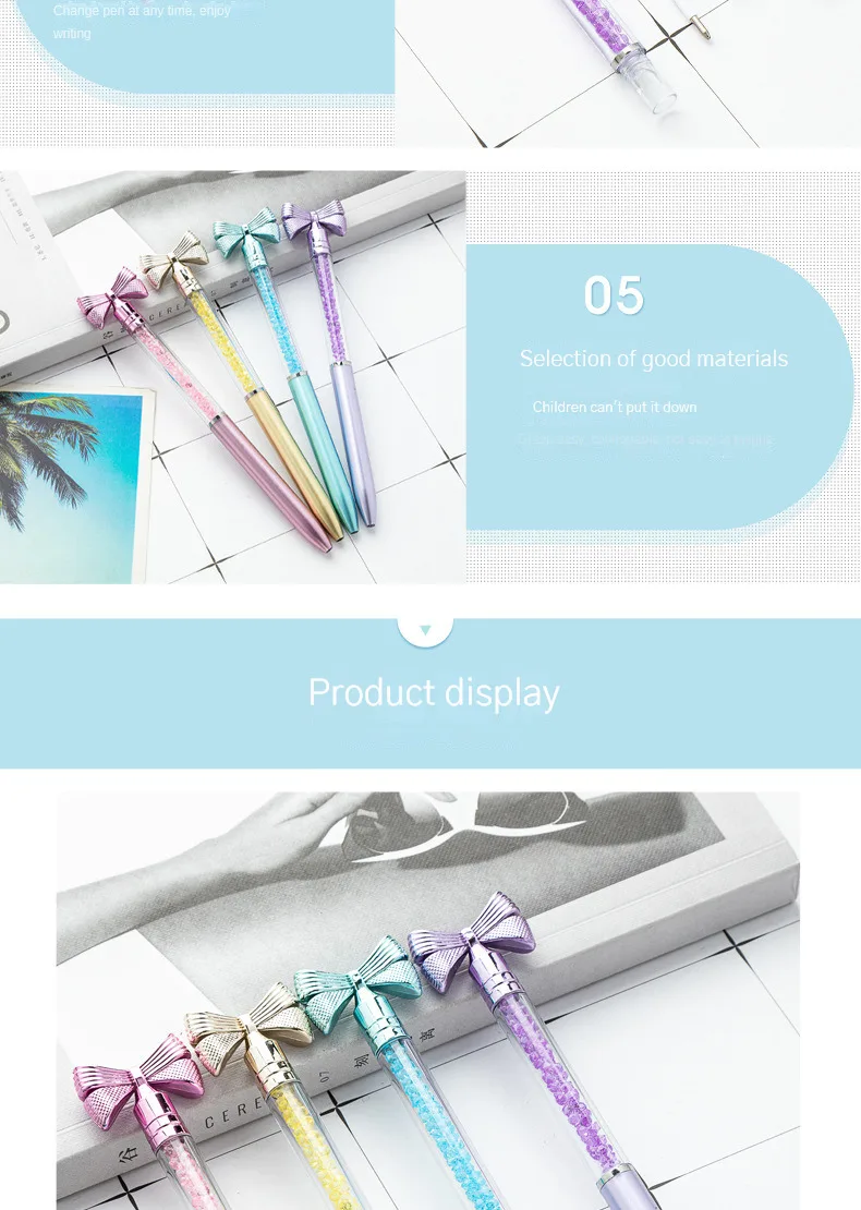 10Pcs/Lot Cute Bow Knot Ballpoint Pens Bow-tie Rotating Crystal Writing Gel Pen Black Blue Ink Office Supplies School Stationery