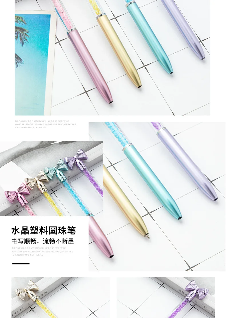 10Pcs/Lot Cute Bow Knot Ballpoint Pens Bow-tie Rotating Crystal Writing Gel Pen Black Blue Ink Office Supplies School Stationery