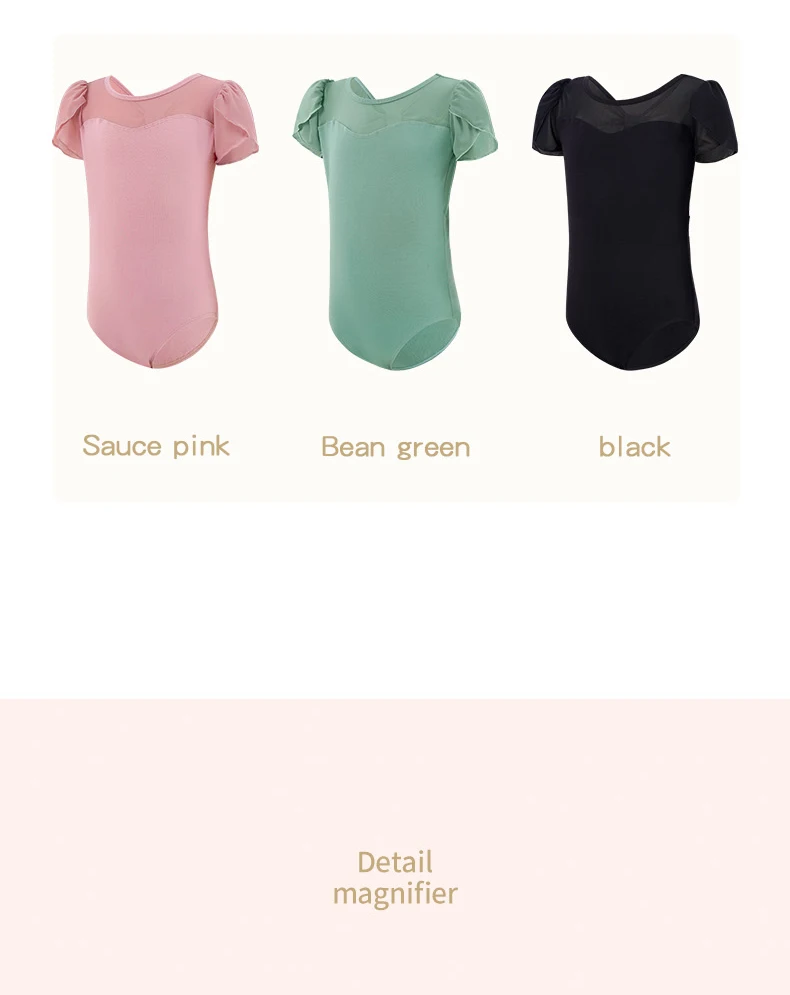 Girls Cotton Back Bowknot Ballet Dance Leotards Children Flower Bud Sleeve Mesh Splice Gymnastics Bodysuit