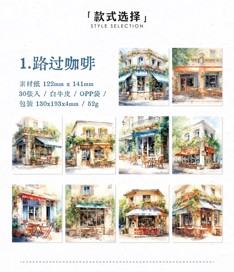 Yoofun 30sheets Street Corner Scenery Material Paper Aesthetic Scrapbooking Collage Junk Journal Decor Aesthetic DIY Paper