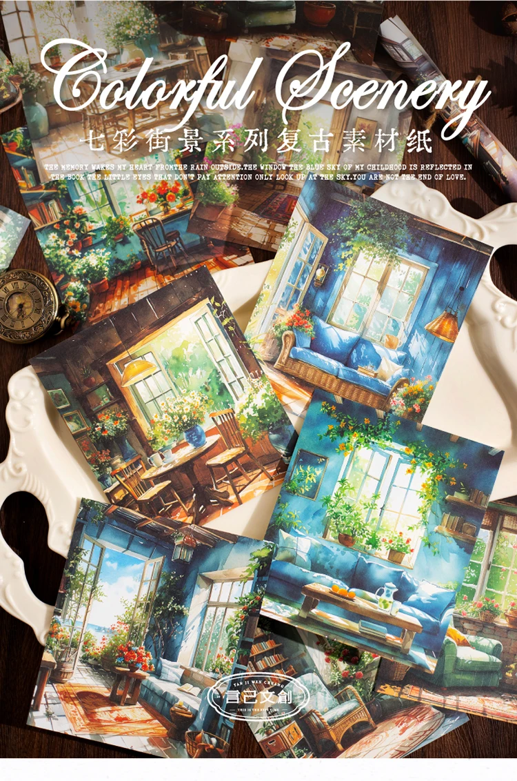 Yoofun 30sheets Street Corner Scenery Material Paper Aesthetic Scrapbooking Collage Junk Journal Decor Aesthetic DIY Paper