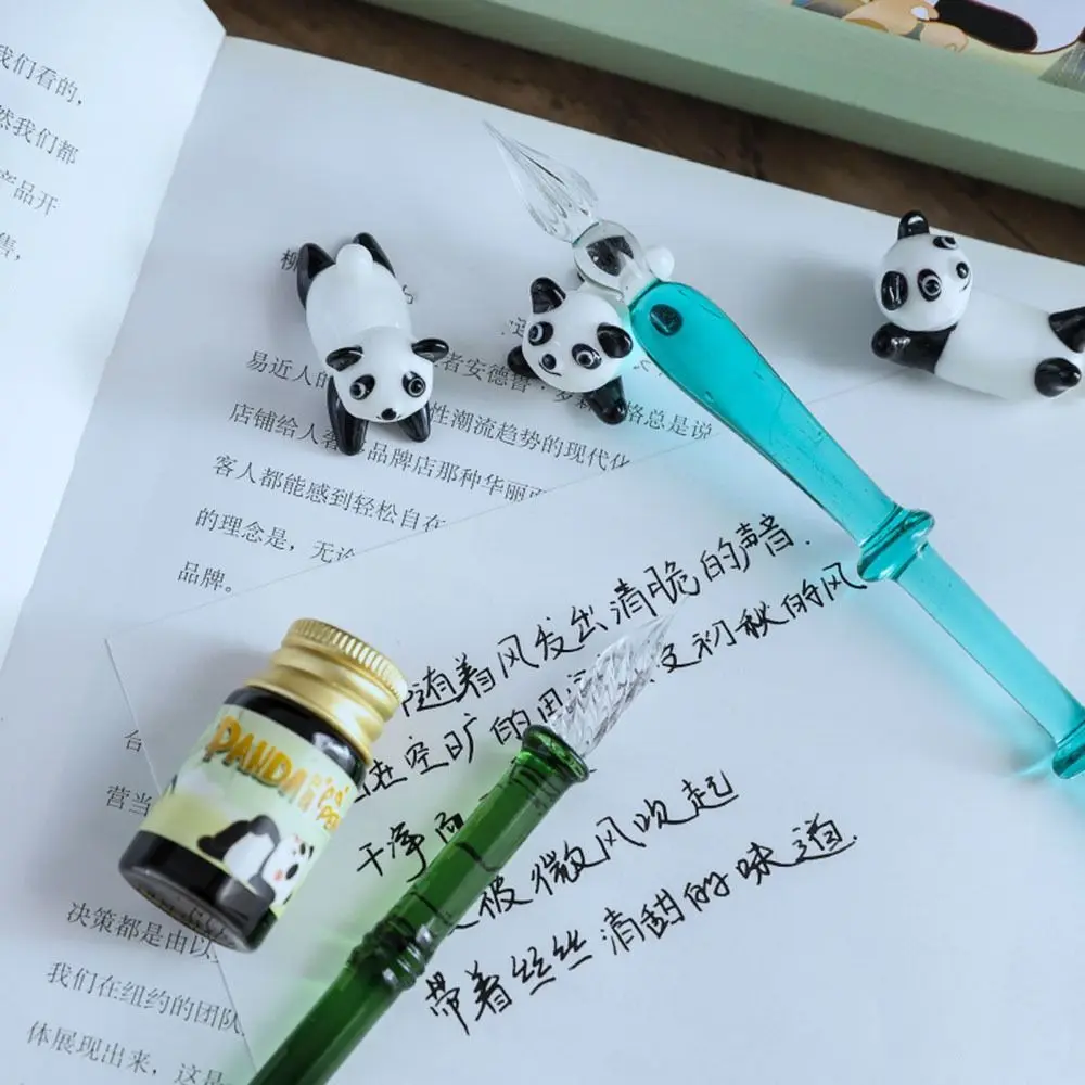 China-Chic Cute Panda Series Glass Dip Pen Writing Pen Gift Box Cartoon Student Crystal Glass