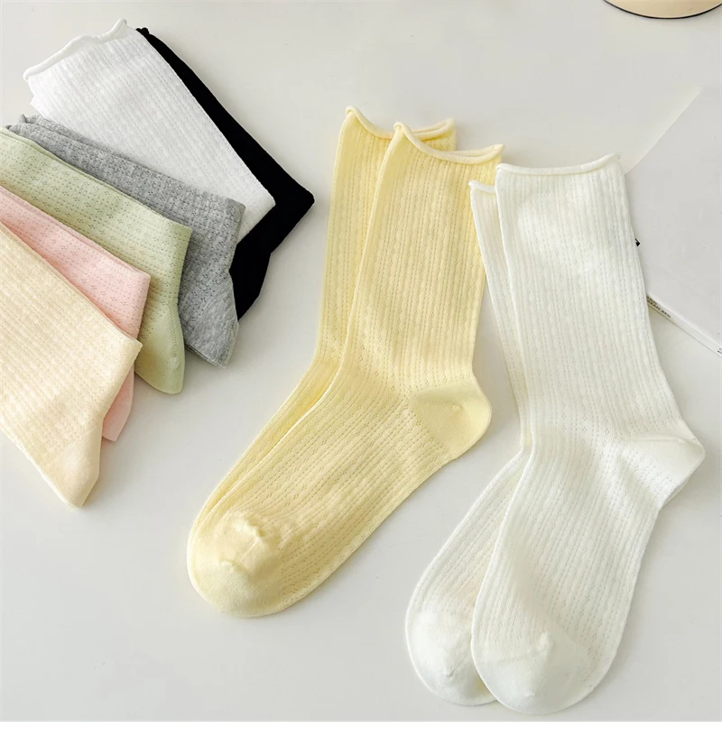 Socks For Women Thin Summer New Candy Color Hollow Out Loose Socks Women's Casual Basic Sweet Girls Fashion Long Socks Comfort