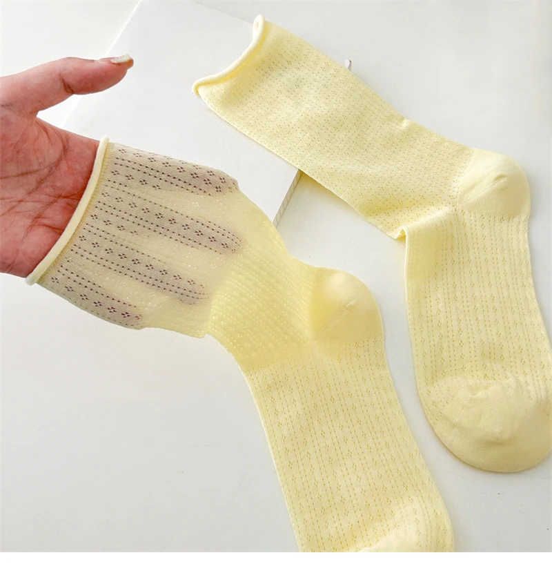 Socks For Women Thin Summer New Candy Color Hollow Out Loose Socks Women's Casual Basic Sweet Girls Fashion Long Socks Comfort