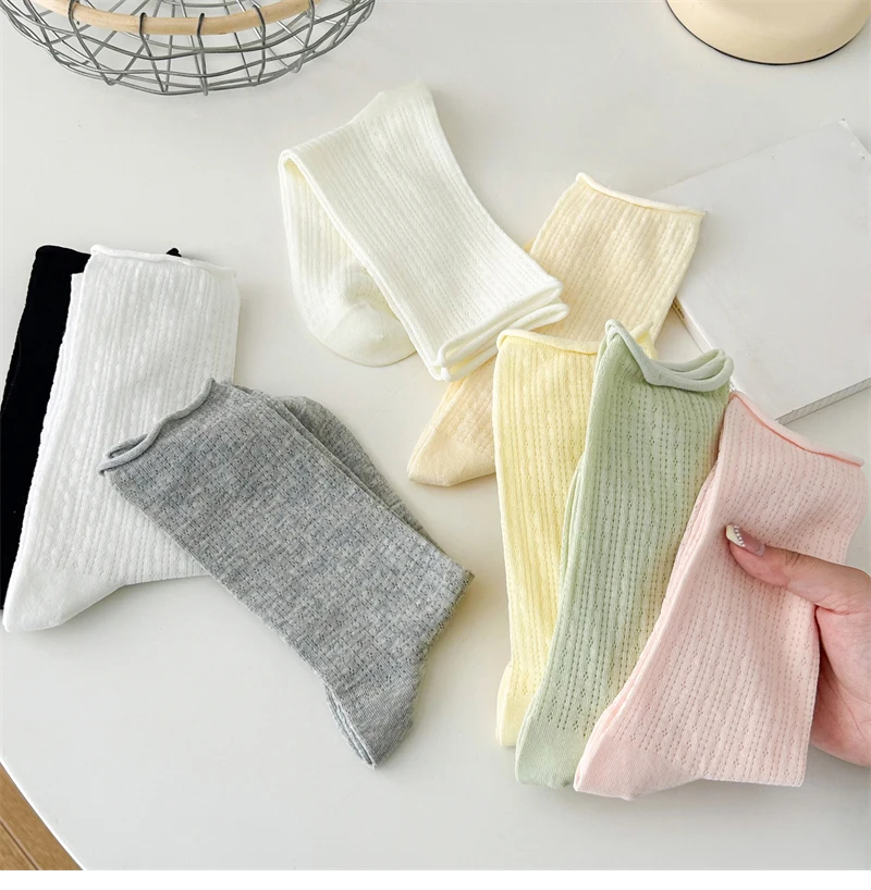Socks For Women Thin Summer New Candy Color Hollow Out Loose Socks Women's Casual Basic Sweet Girls Fashion Long Socks Comfort