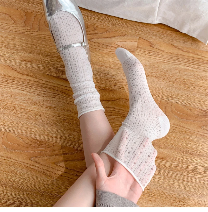 Socks For Women Thin Summer New Candy Color Hollow Out Loose Socks Women's Casual Basic Sweet Girls Fashion Long Socks Comfort
