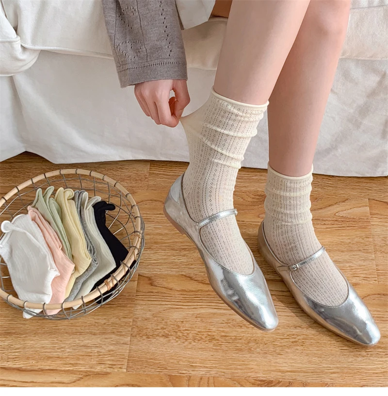 Socks For Women Thin Summer New Candy Color Hollow Out Loose Socks Women's Casual Basic Sweet Girls Fashion Long Socks Comfort