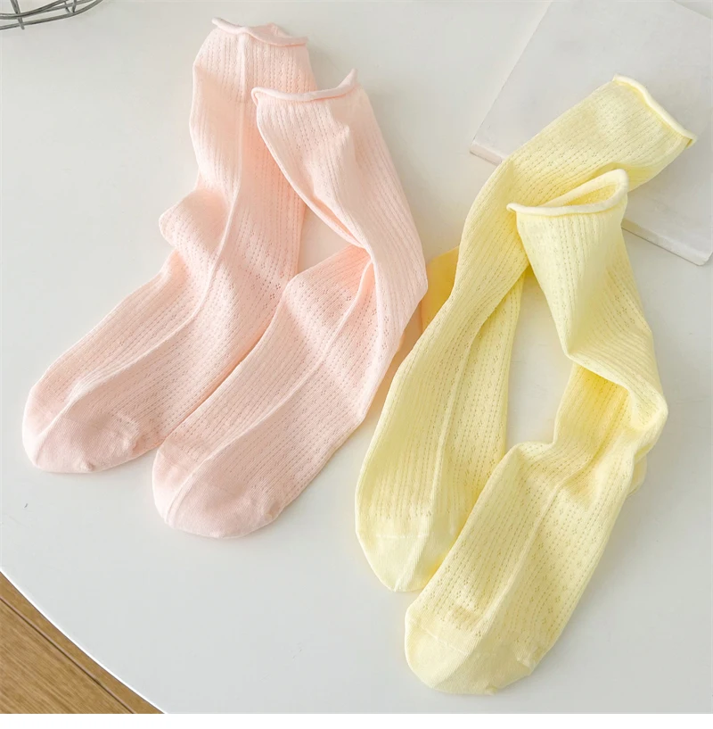 Socks For Women Thin Summer New Candy Color Hollow Out Loose Socks Women's Casual Basic Sweet Girls Fashion Long Socks Comfort