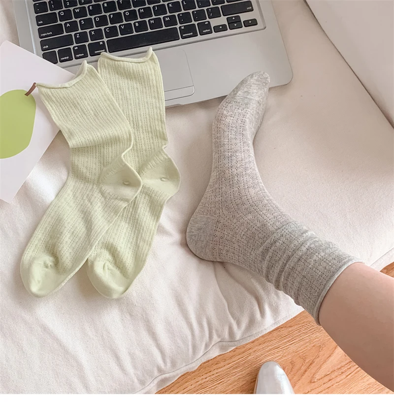 Socks For Women Thin Summer New Candy Color Hollow Out Loose Socks Women's Casual Basic Sweet Girls Fashion Long Socks Comfort