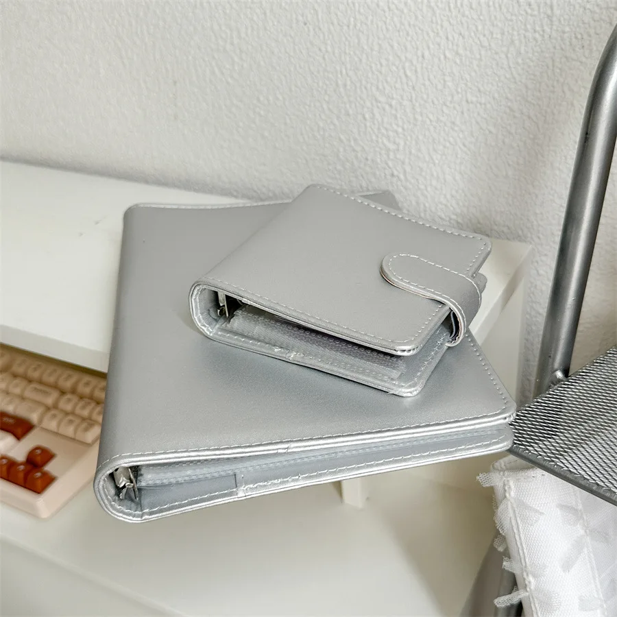 A5 A8 Instagram Silver PU Magnetic Buckle Loose Leaf PU DIY Binder Notebook Cover Diary Agenda Planning Paper Cover
