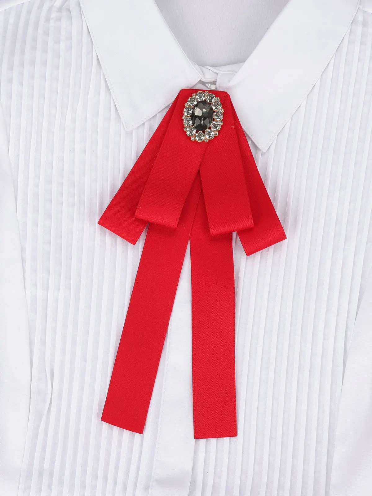 Korean Style Cotton Ribbon Solid Bow Tie Brooch For Women Crystal Collar Shirts Dress Necktie Ladies Fashion Jewelry Accessories