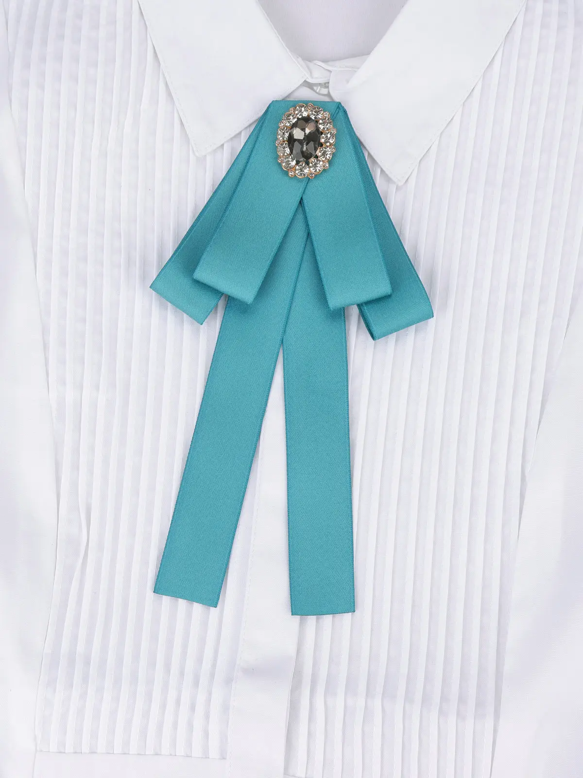 Korean Style Cotton Ribbon Solid Bow Tie Brooch For Women Crystal Collar Shirts Dress Necktie Ladies Fashion Jewelry Accessories