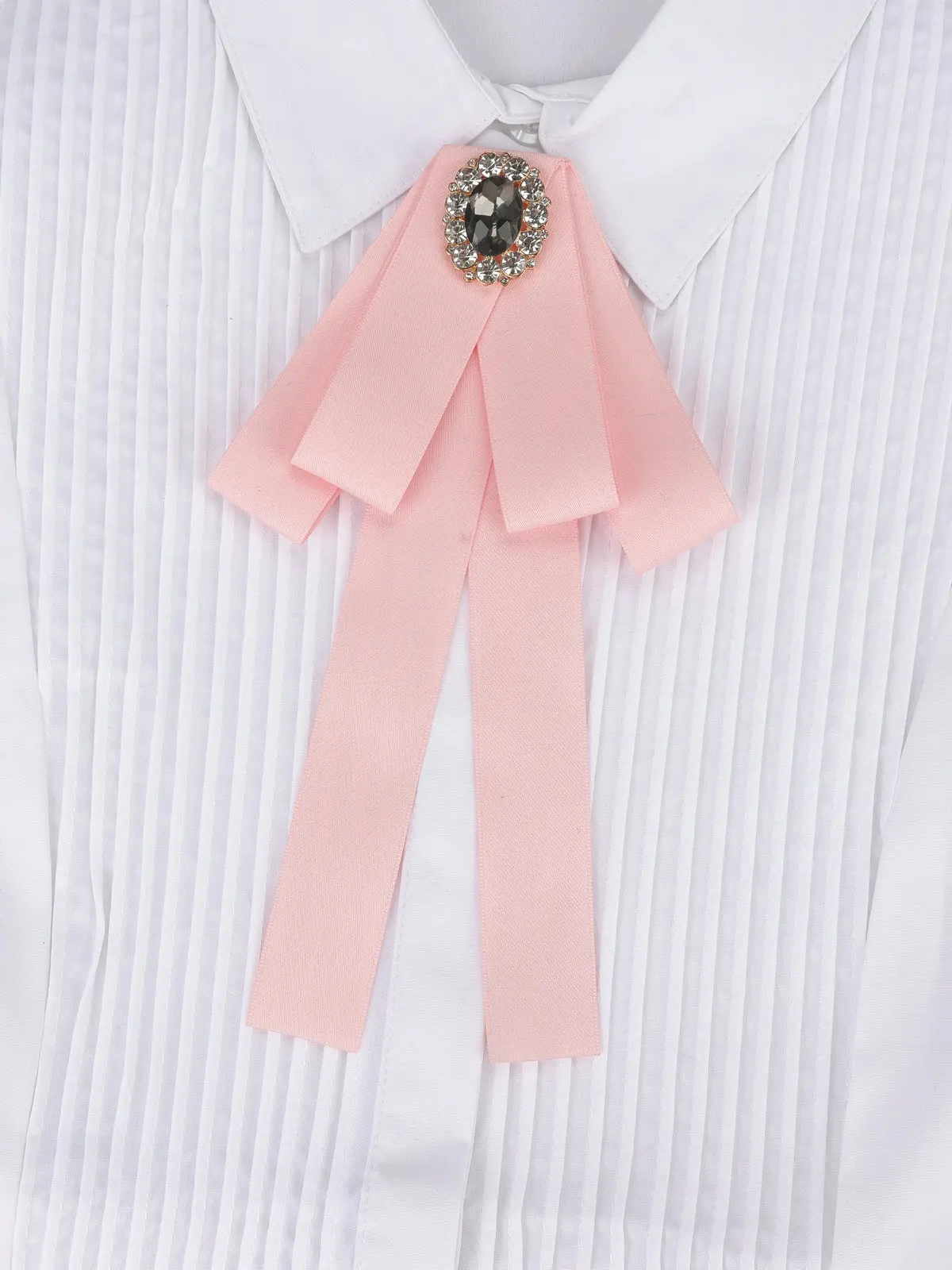 Korean Style Cotton Ribbon Solid Bow Tie Brooch For Women Crystal Collar Shirts Dress Necktie Ladies Fashion Jewelry Accessories