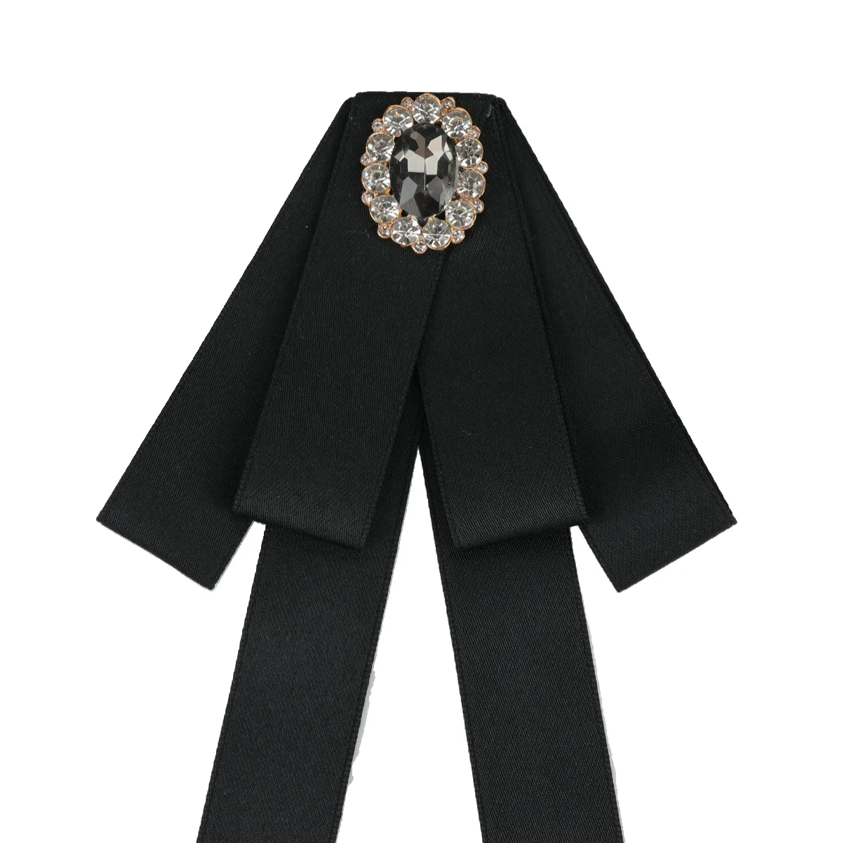Korean Style Cotton Ribbon Solid Bow Tie Brooch For Women Crystal Collar Shirts Dress Necktie Ladies Fashion Jewelry Accessories