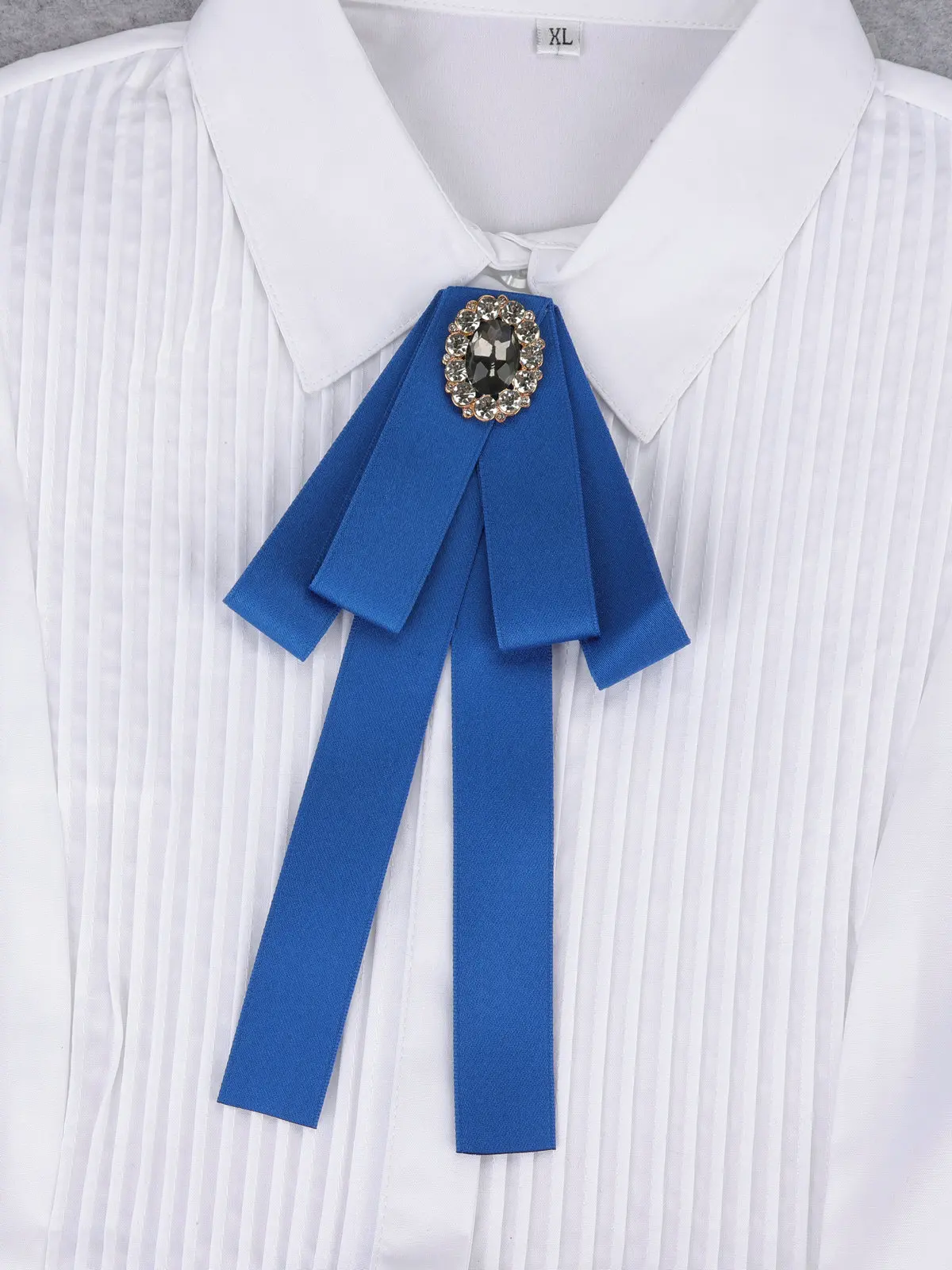 Korean Style Cotton Ribbon Solid Bow Tie Brooch For Women Crystal Collar Shirts Dress Necktie Ladies Fashion Jewelry Accessories
